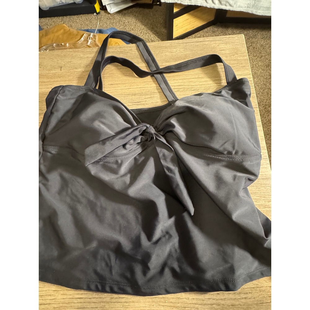 Torrid Black Tie Front Cross Back Tankini Swim Top Womens Plus Size 1 1X 577708 - Picture 4 of 10